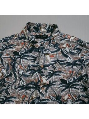 AllSaints Venuatu Short Sleeve Hawaiian Shirt Palm Tree Sunset AOP Designer S